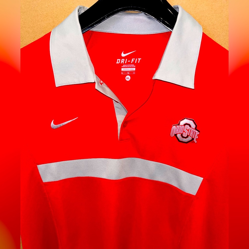 Ohio State Nike Dri Fit Polo Shirt Mens XL OSU Buckeyes Football Red NCAA Mint
